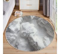 Abstract Lines Round Rug 90cm Washable Area Rugs Short Pile Thin Rug 3D Topographic Map Non Slip Circle Carpet for Living Room Bedroom Dining Room Hall Decor, Grey