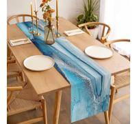 Abstract Liquid Art Table Runner 13x36 inch Modern Blue Gary Marble Texture Cotton Linen Dining Table Runner Ideal for Dresser Kitchen Coffee Tables - Machine Washable