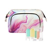 Abstract Liquid Marble Agate Slab Paint Pastel Pink Macro Wavy Lines Women Cosmetic Bag Makeup Bag Stylish Trip Beauty Bag Travel Toiletry Bag with Bottle Organizer 10.2 x 5.9 x 6.7 inch