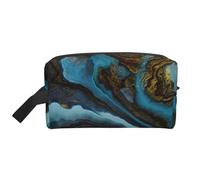 Abstract Liquid Marble Blue GoldenMakeup Trave Bag for Women,Cosmetic Large Capacity Organizer