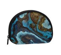 Abstract Liquid Marble Blue GoldenSmall Makeup Sanitary Napkin Storage Bag,Women's Cosmetic Coin Purse