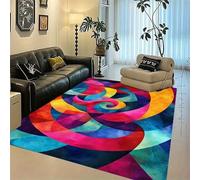 Abstract Living Room Area Rug, 100x150cm Colorful Geometric Swirl Print Rugs for The Modern Carpet for The Bedroom Dining Room Lounge Abstract Washable Non-Shedding Mat Non-Slip Machine Washable