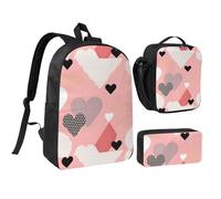 Abstract Love Chart 17 Inch Backpack Lunch Bag Pencil Case Set, Cute Print, Durable Oxford Cloth.