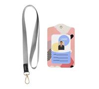 Abstract Love Chart Card Badge Leather Holder.Leather ID Badge Holder with Lanyard, Double-Sided Print Card Case for Office Work