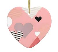 Abstract Love Chart Ceramic Christmas Heart Pendant, The Pottery Piece is Available with Silk Thread