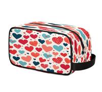 Abstract Love Heart Pattern Toiletry Bag for Travel, Cosmetic Makeup Bag Waterproof Polyester Shaving Bag for Men Women Kids, Portable Organizer for Bathroom Gym Vacation