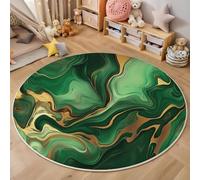 Abstract Luxury Round Rugs 60cm Living Room Non Slip Round Area Rug Short Pile Marble pattern Bedroom Circle Carpet Washable Soft Faux Wool Floor Mat Rugs for Kids Room Decor,Emerald green