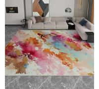 Abstract Machine Washable Rugs Living Room 60 x 90 cm, Colorful Non-Slip Low Pile Non-Shedding Carpet, Watercolor Elegant Exquisite Texture Printed Design, Dining Room Home Office Bedroom