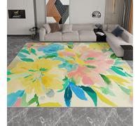 Abstract Machine Washable Rugs Living Room 80 x 150 cm, Colorful Non-Slip Low Pile Non-Shedding Carpet, Watercolor Vibrant Flowers Printed Design, Dining Room Home Office Bedroom