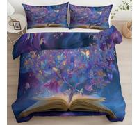Abstract Magic Book Butterfly Duvet Cover Set 135 x 200 cm Purple Reversible Cartoon Microfiber Bedding for Boys Girls, Hypoallergenic Single Quilt Cover with 2 Pillowcase