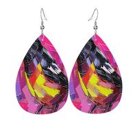 Abstract Magpie Women's Teardrop Leather Earrings - Lightweight PVC Dangle Earrings, 925 Silver Hooks, Double-Sided Prints | Hypoallergenic Gift