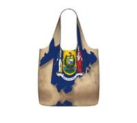 Abstract Maine State Flag Map01 Print Grocery Bags Storage Bag Handbags | Reusable Grocery Bags Foldable Polyester Tote Lightweight Washable Large Tote Bag For Daily Shopping