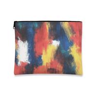 Abstract Makeup Bag, Colorful Brush Strokes Cosmetic Travel Pouch for Women, Portable Small Canvas Zipper Organizer, Holiday Skincare Toiletry Bag, Red, 7x9 Inch, Pouch