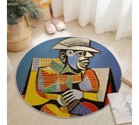 Abstract Man Reading Rough Lines Round Rug for Living Room Bedroom, 160 cm Non-Slip Round Area Rug, Machine Washable Floor Carpet Colorful Soft Short Pile Circle Carpets for Kids Room Decor