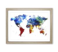 Abstract Map Of The World Modern Art Framed Wall Art Print, Ready to Hang Picture for Living Room Bedroom Home Office Décor, Oak A4 (34 x 25 cm)