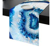 Abstract Marble Art Table Runner 72 Inches Long, Manau Blue White Decoration Washable Table Runners Heat-Insulation Kitchen Dining Table Decorations for Home Party Decor, 13"x72"