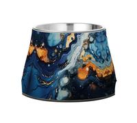 Abstract Marble Blue Pet Bowl Non Slip Anti Skid Dog Bowls Stainless Steel Stackable Food Puppy Bowl Dishes