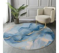Abstract Marble Design Rugs Round Ø 180Cm Living Room Gold Foil Stripe Elements Non-Slip Area Rug Round Machine Washable Floor Carpet Short Pile Soft Circle Rug For Bedroom Nursery,Blue