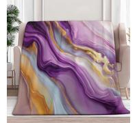 Abstract Marble Flowing Lines Printed Flannel Fleece Throw Blanket, Double Super Soft Flannel Lightweight Fluffy Plush Fuzzy Bed Blanket for Bedding Sofa and Travel, Purple