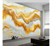 Abstract Marble Golden Texture Panoramic Wall Mural, Custom Photo Wallpaper, Non-Woven Premium Fleece Large Wall Mural W400 x H280 cm for Living Room Bedroom Home Decoration TV Backdrop, Gold