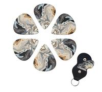 Abstract Marble Ink Texture Guitar Picks 6 Pack, 0.71mm Thickness Celluloid Bass Pick with Leather Guitar Pick Holder Keychain Abstract Art Pics Plectrum for Acoustic Electric Guitar, Ukulele, Bass
