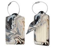 Abstract Marble Ink Texture Luggage Tag PU Leather Suitcase Tags Identifiers Travel Tags with Privacy Protection and Stainless Steel Loop Luggage Bag Tag for Women Men, Black, 1