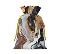 Abstract Marble Ink Texture Printed Christmas Drawstring Bags Reusable Bag for Christmas Party Xmas Gift Wrapping, Yellow Ribbon, S