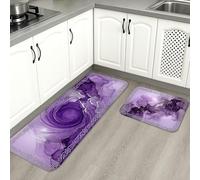 Abstract Marble Kitchen Mats for Floor, Elegant Violet Decorative Cushioned Comfort Washable Rugs for Kitchen Sinks Laundry Room Bathroom 2pcs