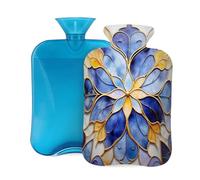 Abstract Marble Mandala Pattern Hot Water Bottle with Cover, 2L PVC Hot Water Bag with Soft Cover, Reusable Heating Pad for Pain Relief Warm Hands Waist Abdomen Feet & Bed