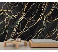 Abstract Marble Mural Black Gold Light Luxury Marble Texture Wallpaper Gilded Curved Crackle Wall Murals Customizable Size Murals for Bedroom Living Room 350 x 256 cm