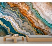 Abstract Marble Mural Colorful Agate Wall Mural Light Luxury Marble Murals Abstract Stone Texture Wallpaper for Living Room Bedroom Decor 365 x 254 cm