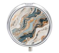 Abstract Marble Patterns Pill Box 3-Compartment Travel Pill Organizer Portable Round Medicine Case with Mirror Design for Vitamins, Jewelry & Essentials Durable Pocket Pillbox for Purse, Camping