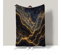 Abstract Marble Print Flannel Blankets And Throws Soft Lightweight Cozy Fleece Throw Blanket Striped Starry Sky Pattern Decor For Sofa Bed Travel, Black Gold Warm Throw 80"X95"