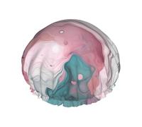 Abstract Marble Print Shower Cap for Women Men, Reusable Double-Layer Fabric Bathing Cap Girls Hair Caps, 27 CM