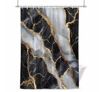 Abstract Marble Shower Curtain for Bathroom, Black Gold Crack Texture Impressionist Waterproof Cloth Fabric Bathroom Accessories Set with 12 Rust Proof Plastic Hooks, 36” x 72”
