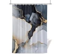 Abstract Marble Shower Curtain for Bathroom, Black Gray Gradient Gold Crack Texture Art Waterproof Cloth Fabric Bathroom Accessories Set with 12 Rust Proof Plastic Hooks, 72” x 84”