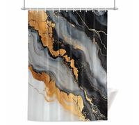 Abstract Marble Shower Curtain for Bathroom, Black White Gold Gradient Wave Texture Art Waterproof Cloth Fabric Bathroom Accessories Set with 12 Rust Proof Plastic Hooks, 72” x 96”