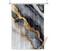 Abstract Marble Shower Curtain for Bathroom, Black White Gold Gradient Wave Texture Waterproof Cloth Fabric Bathroom Accessories Set with 12 Rust Proof Plastic Hooks, 72” x 96”