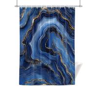 Abstract Marble Shower Curtain for Bathroom, Blue Gradient Gold Wave Texture Waterproof Cloth Fabric Bathroom Accessories Set with 12 Rust Proof Plastic Hooks, 48” x 72”
