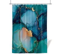 Abstract Marble Shower Curtain for Bathroom, Blue Green Gold Gradient Watercolor Texture Waterproof Cloth Fabric Bathroom Accessories Set with 12 Rust Proof Plastic Hooks, 48” x 72”