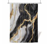 Abstract Marble Shower Curtain for Bathroom, Gold Texture Simple Black White Modern Waterproof Cloth Fabric Bathroom Accessories Set with 12 Rust Proof Plastic Hooks, 66” x 72”