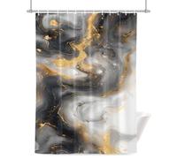 Abstract Marble Shower Curtain for Bathroom, Gradient Black Gold White Texture Waterproof Cloth Fabric Bathroom Accessories Set with 12 Rust Proof Plastic Hooks, 36” x 72”