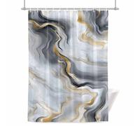 Abstract Marble Shower Curtain for Bathroom, Gradient Black White Gold Texture Waterproof Cloth Fabric Bathroom Accessories Set with 12 Rust Proof Plastic Hooks, 72” x 96”