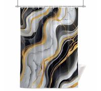 Abstract Marble Shower Curtain for Bathroom, Modern Black Gold Texture Simple Style Waterproof Cloth Fabric Bathroom Accessories Set with 12 Rust Proof Plastic Hooks, 66” x 72”