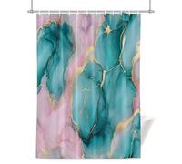 Abstract Marble Shower Curtain for Bathroom, Teal Pink Stone Texture Natural Crack Modern Waterproof Cloth Fabric Bathroom Accessories Set with 12 Rust Proof Plastic Hooks, 72” x 78”