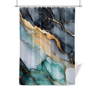 Abstract Marble Shower Curtain for Bathroom, Water Duck Green Black Gradient Texture Waterproof Cloth Fabric Bathroom Accessories Set with 12 Rust Proof Plastic Hooks, 72” x 84”