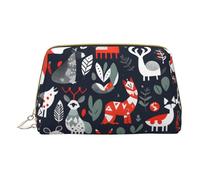 Abstract Marble Stylish Leather Makeup Bag - Spacious Cosmetic Case For Your Daily Essentials, Scandinavian Animals, One Size