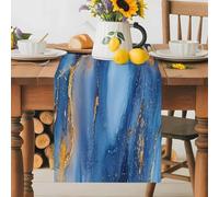 Abstract Marble Table Runner 13x90 Inches Long Blue Gradient Gold Wave Texture Art Cotton Linen Table Runner Burlap Style for Dinner Table Party Decor Tabletop Decorations