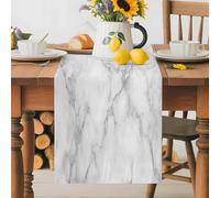Abstract Marble Table Runner 16x72 Inches Long Simple White Marble Back Texture Modernism Cotton Linen Table Runner Burlap Style for Dinner Table Party Decor Tabletop Decorations