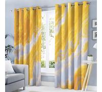 Abstract Marble Texture Curtains 90 Inch Drop, Yellow Contrasting Color Aesthetics Blackout Curtains For Bedroom, Living Room Decor, Soft Thermal Insulated Eyelet Drapes For Windows - 2 Panels